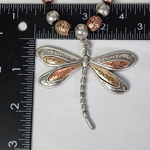 Silver Dragonfly Pendant Black Leather Cord Necklace Earrings Set New - Picture 11 of 11